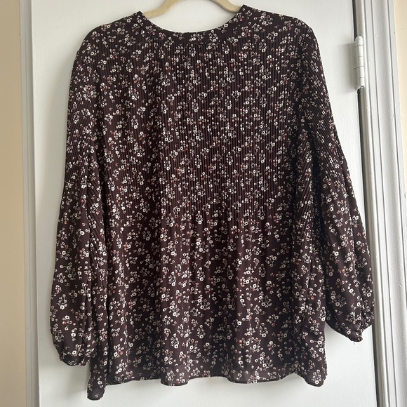 Adrianna Papell Brown Floral Long Sleeve Flowy Blouse Size L Boho Fall Autumn - Picture 1 of 7